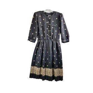 Breli Originals Black Floral Chiffon Pleated Dress Sz 12 Victorian Dark Academia